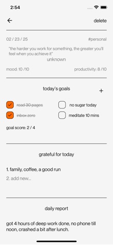 log: notes for self discipline iPhone screenshot