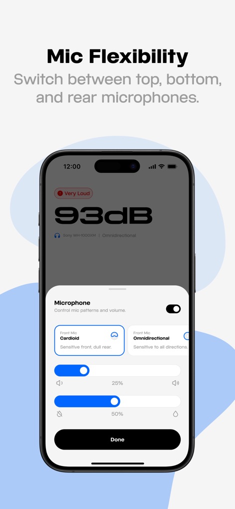 Microphone Live - Fine-tune audio input with various microphone polar pattern selections and precise volume control sliders for optimal clarity.