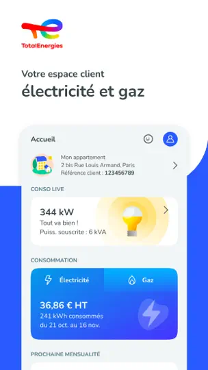 Capture d'écran de TotalEnergies Electricité&Gaz sur iPhone 1