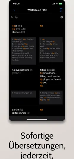 Screenshot von Englisch / Deutsch Wörterbuch auf dem iPhone 3