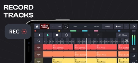 Remixlive - Make Music & Beats - Record and refine musical ideas with the easily accessible 'REC' button and arrange them seamlessly across the app's multi-track timeline view.