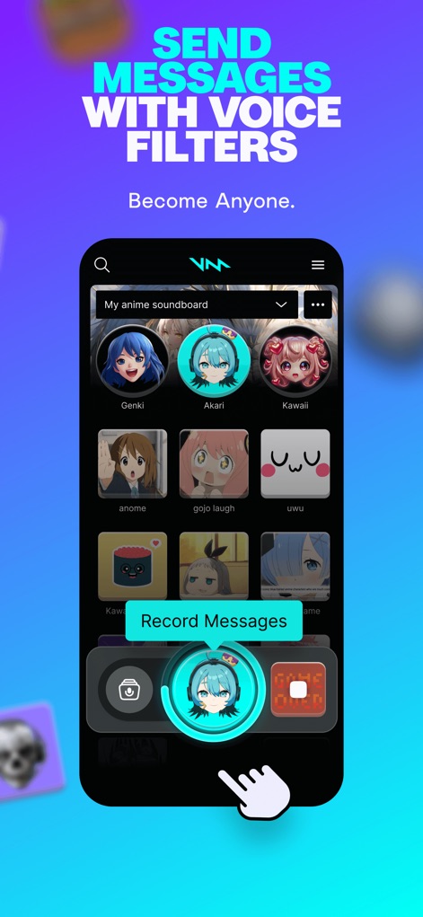 Voicemod - This feature allows users to record and send voice messages with hilarious voice filters, instantly transforming their audio using character avatars like 'Genki' and the intuitive recording interface.