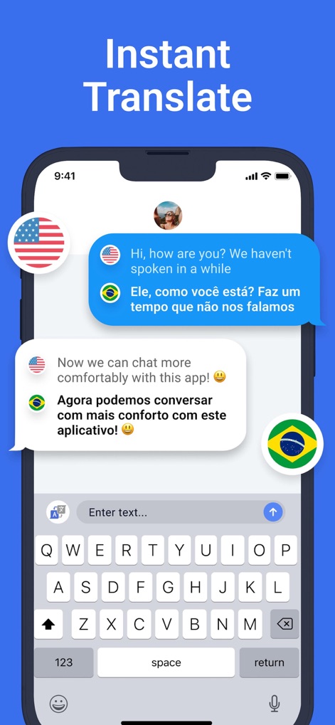 Translate AI. - Esta ferramenta facilita a comunicação em tempo real, mostrando balões de fala traduzidos entre inglês e português e integrando a tradução diretamente no teclado para mensagens.