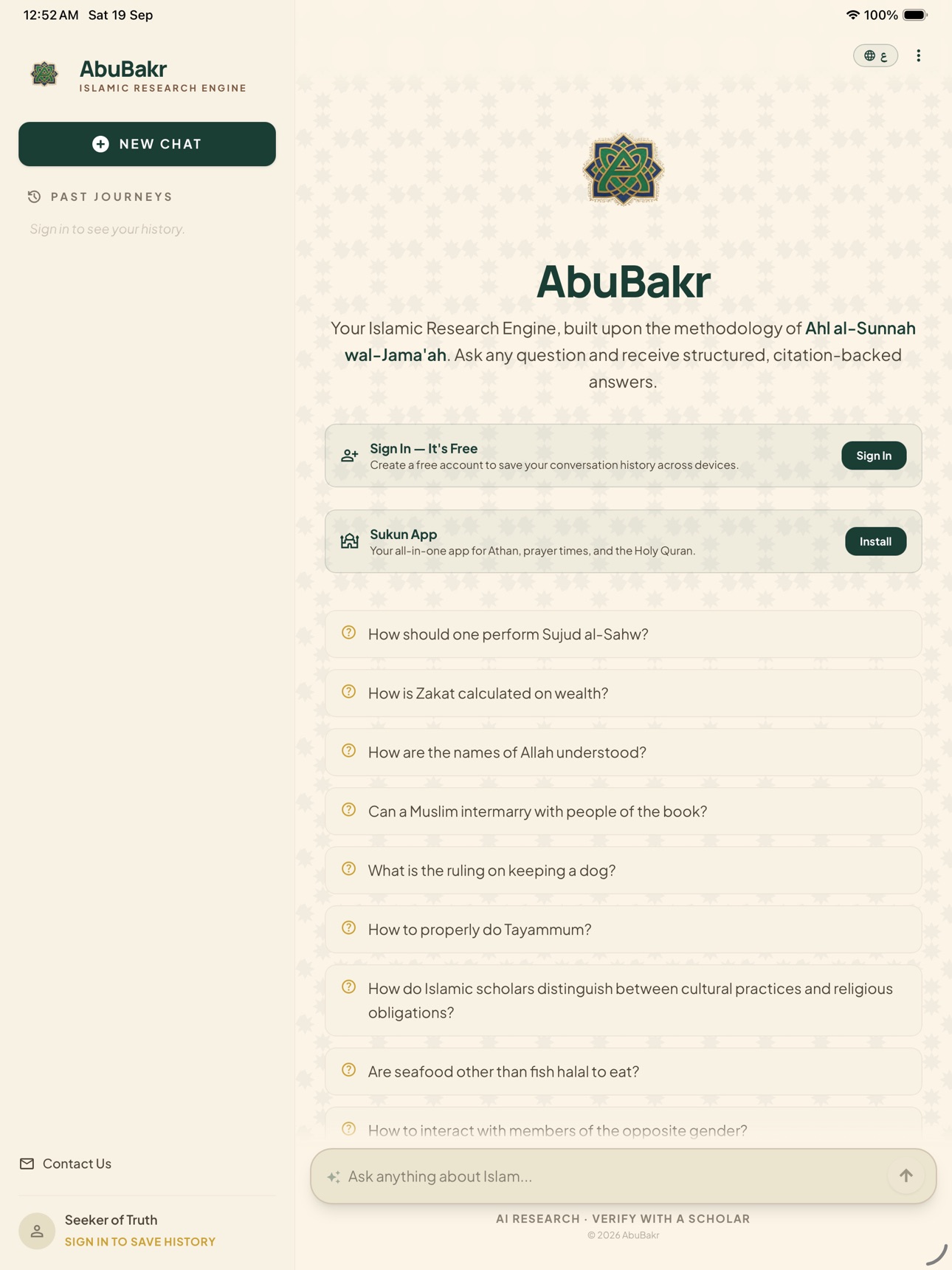 Screenshot 2 of AbuBakr - Islamic AI Agent
