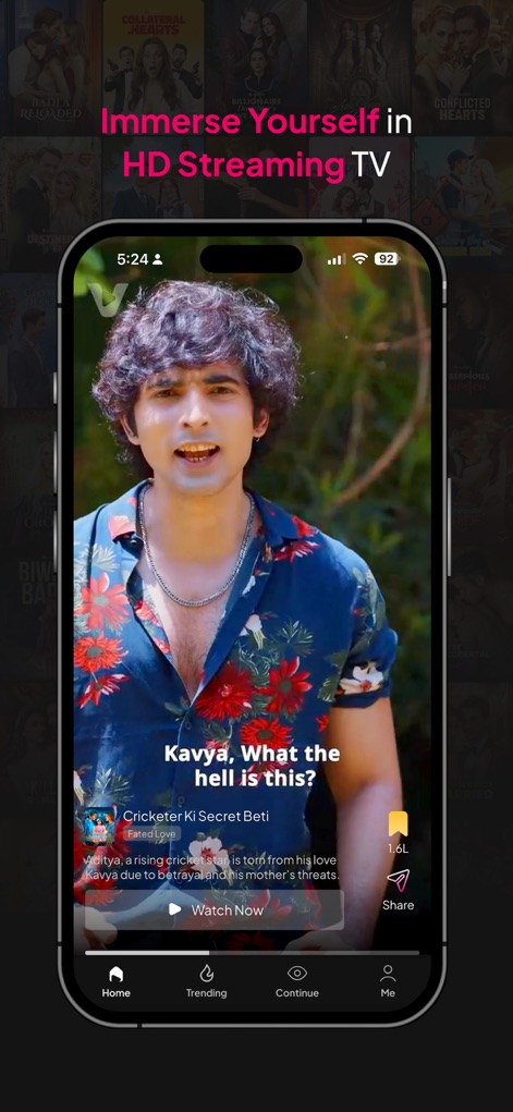 Viralo TV - This tool offers a seamless vertical full-screen video playback, with integrated 'Watch Now' and 'Share' options for an engaging and social viewing experience.