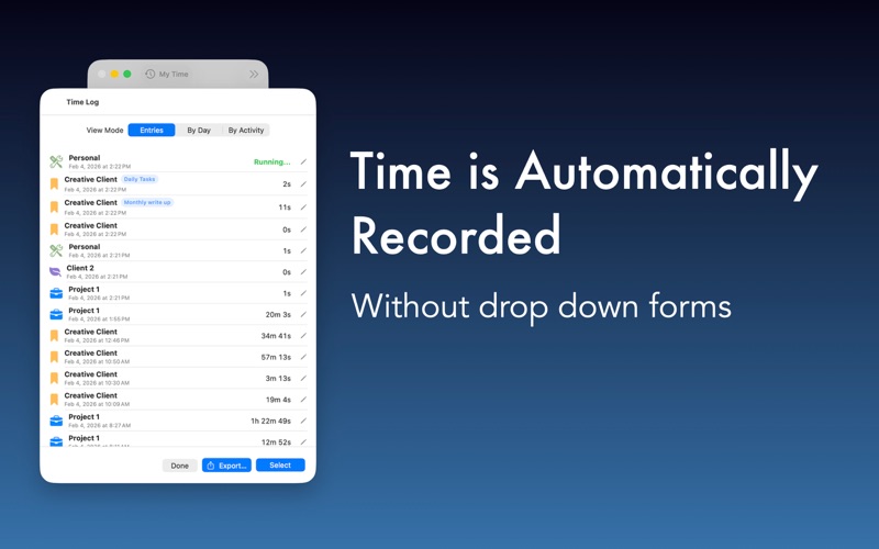 Flow Pad — Time & Activity Log screenshot