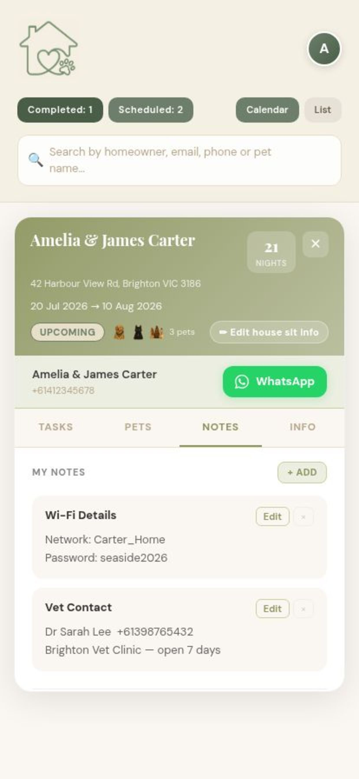 House Sit Planner screenshot 2