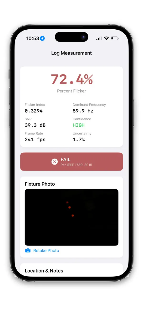 Screenshot #2 pour FlickerSpec: LED Flicker Test