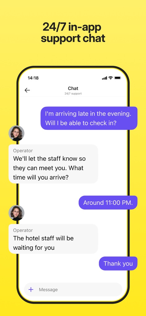 OneTwoTrip Flights and Hotels - The app provides 24/7 dedicated support through its real-time chat interface, facilitating instant communication with operator responses for any travel queries.