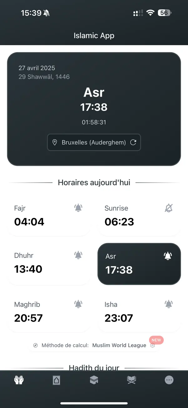 Screenshot #1 pour Islamic App - Heures de prière