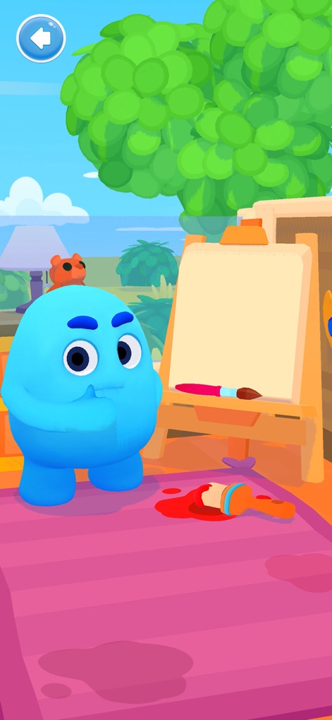 Slimy World: Talk & Play - This tool encourages artistic expression with a prominent easel and a paint-splattered brush, inviting users to co-create with their AI friend.
