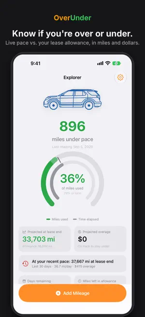 OverUnder — Lease Mile Tracker screenshot 1