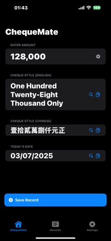 ChequeMate: Amount to Words Screenshot 1 of 5