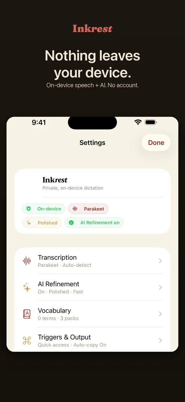 Screenshot #2 pour Inkrest: Private Dictation