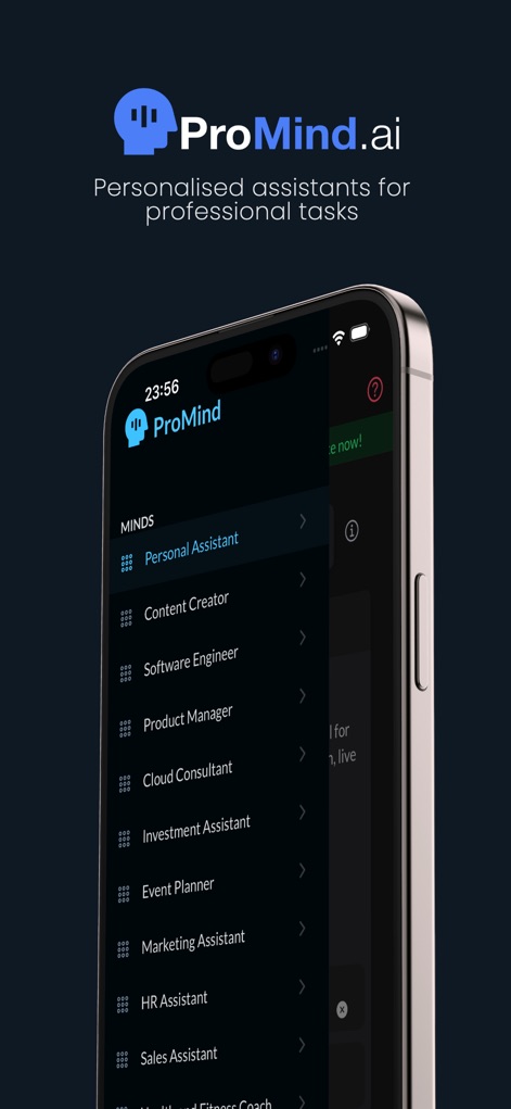 ProMind AI agents - Explore the diverse range of specialized AI agents, from 'Personal Assistant' to 'Content Creator', tailored for various professional tasks.