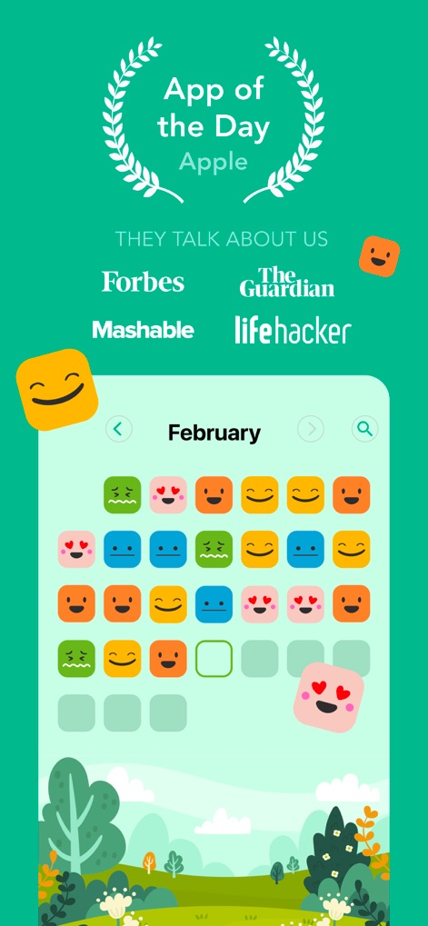 Daylio Journal - Mood Tracker - Explore how Daylio Journal - Mood Tracker showcases its recognition as 'App of the Day' by Apple and its intuitive calendar interface for logging daily moods.