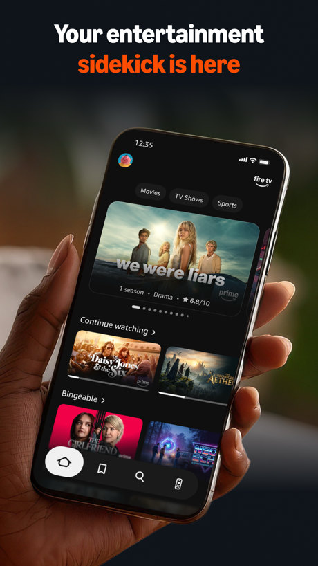 Amazon Fire TV App Store screenshot 1, headline “Your entertainment sidekick is here”. Playful tone.