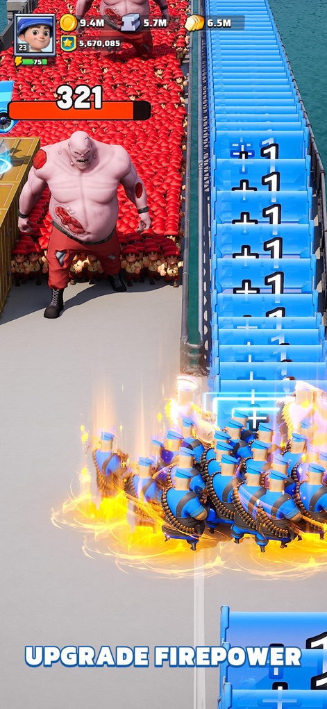 Last War:Survival - Observe the visual impact of firepower upgrades on soldier units and their intense engagement with formidable giant zombie bosses.