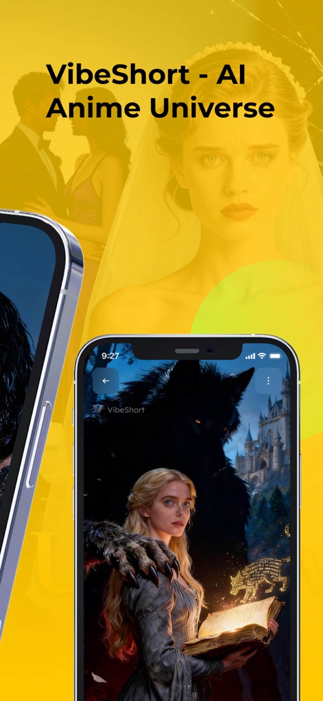 VibeShort: AI Comic Dramas - Observe the app's capacity to render distinct art styles, from fantasy narratives featuring a woman and a beast to more contemporary romance settings, showcasing its AI-powered versatility.