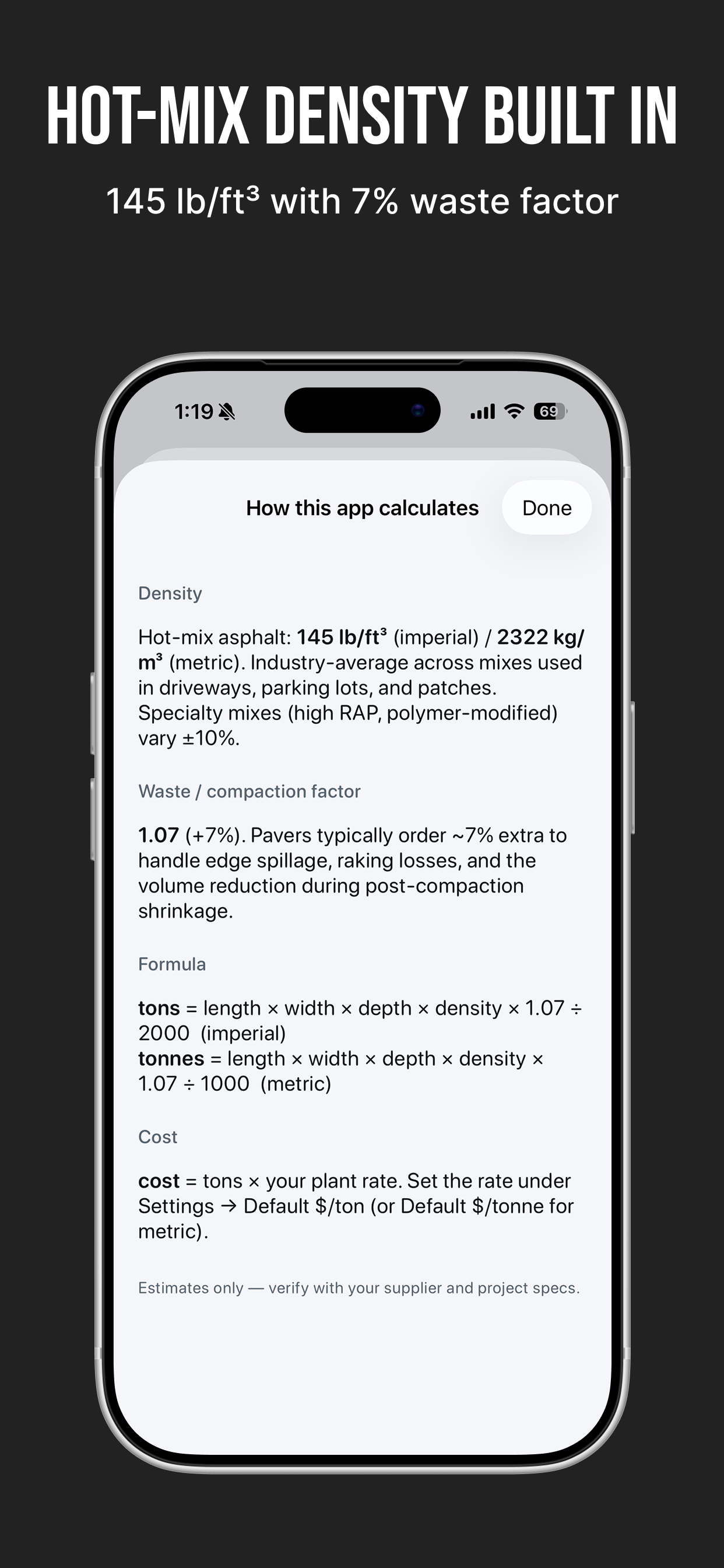Asphalt Calc - Tons & Cost
