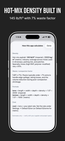 Asphalt Calc - Tons & Cost Screenshot 5 of 5