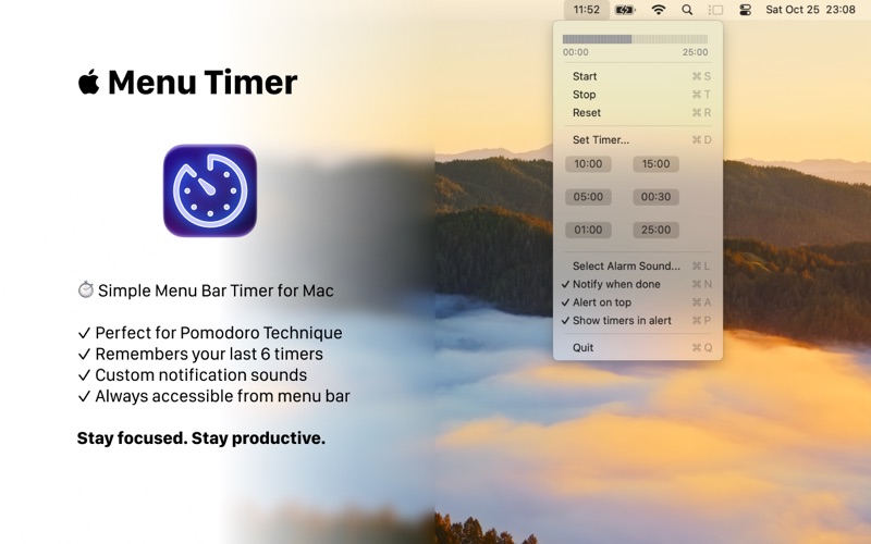 MenuBarTimer V1 app screenshot
