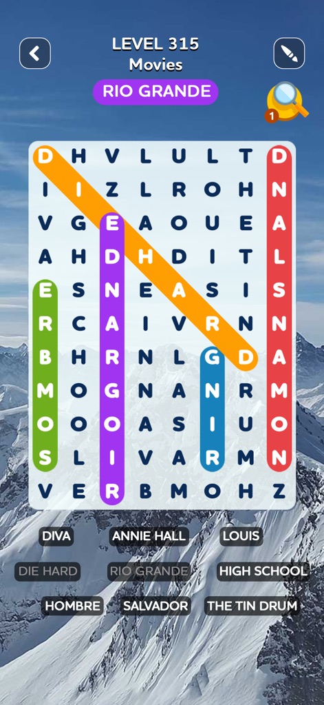 Word Search Quest Puzzles - Plongez dans des thèmes culturels riches comme le cinéma, en découvrant des mots qui se fondent harmonieusement dans la grille et profitent d'un suivi de progression limpide au fil des niveaux.