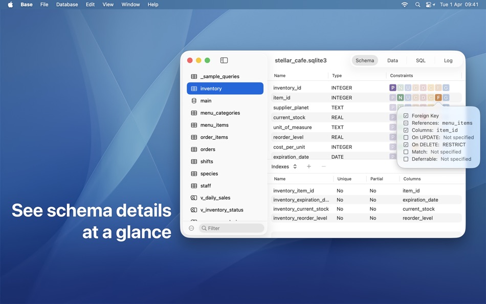 #1. Base - SQLite Editor (macOS) Podle: Menial