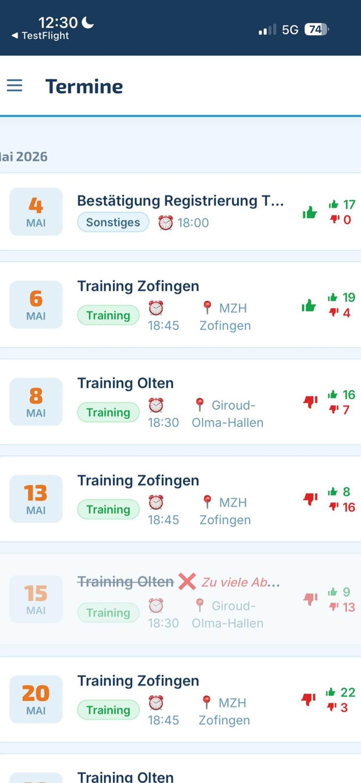 TaG Sportplanner screenshot 2