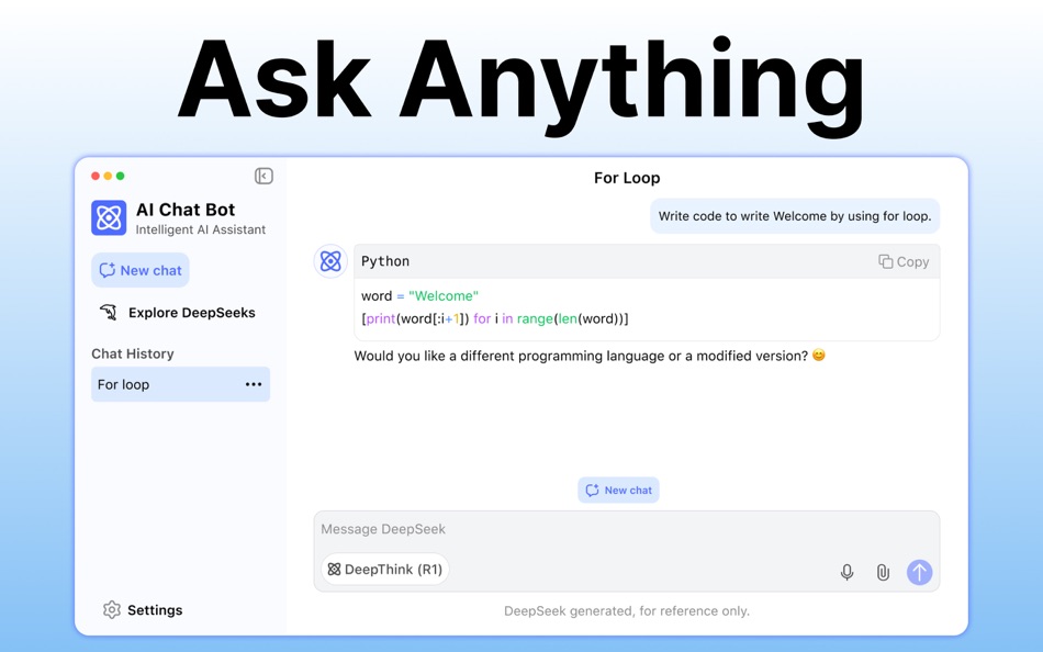 #2. AI Chat bot for DeepSeek (macOS) 由: Azam Sarwar