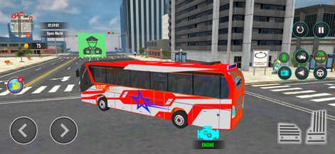 City Bus Simulator Road Trip - L'app presenta un bus con una livrea personalizzata 'Logistic Line' e un design a stella (X), operando in un contesto di città moderne dominate da imponenti grattacieli (Y), dimostrando la varietà degli scenari disponibili.