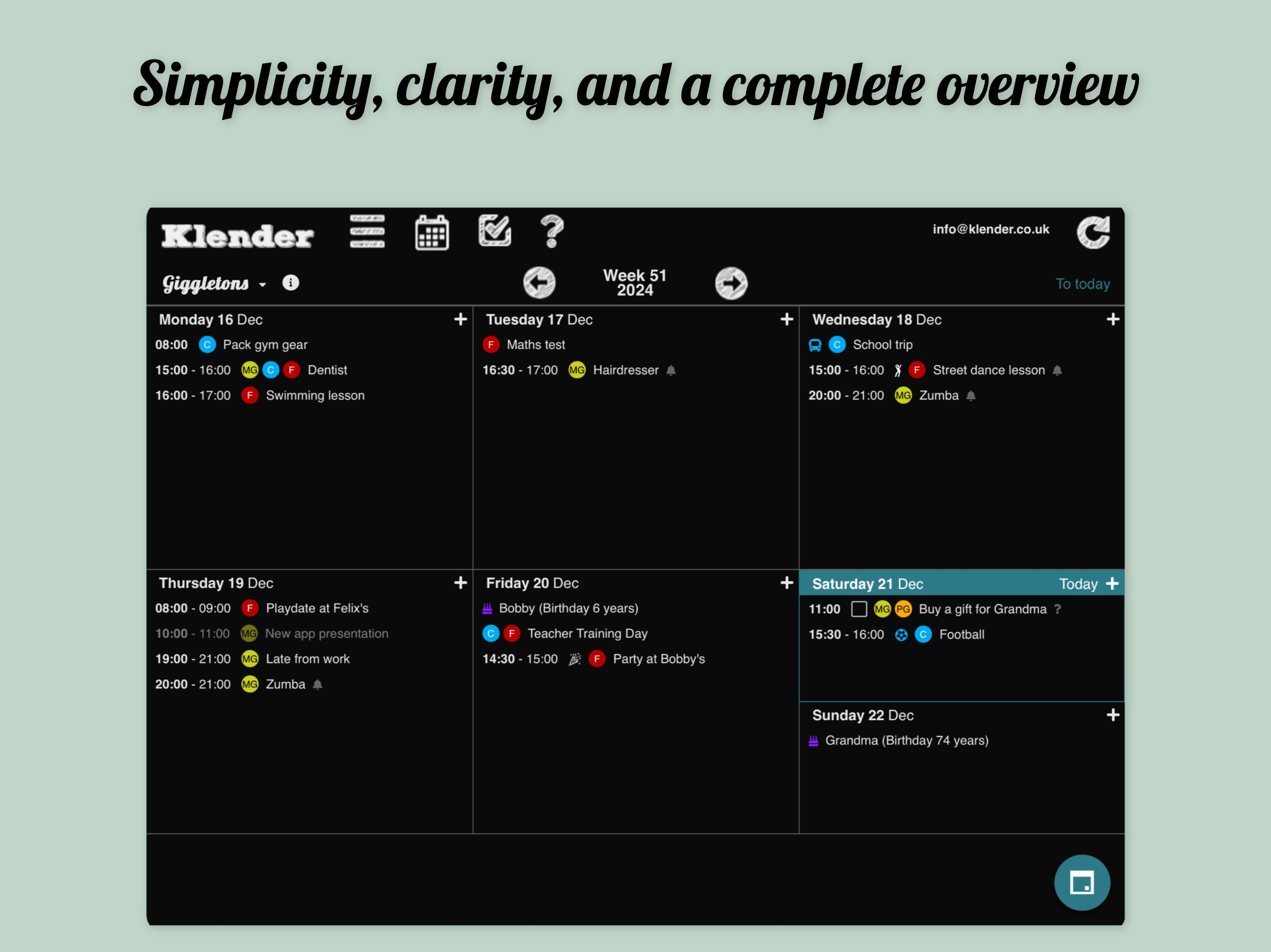 Klender, family calendar