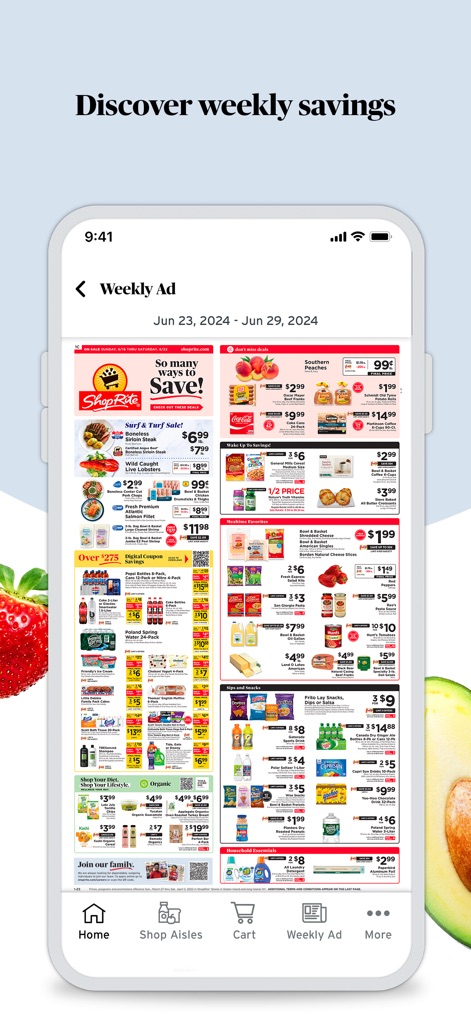 ShopRite: Groceries & Savings - Dieses Bild zeigt den aktuellen Wochenprospekt der App, der es Nutzern ermöglicht, aktuelle Angebote und Promotionen für eine Vielzahl von Produkten bequem zu durchsuchen.