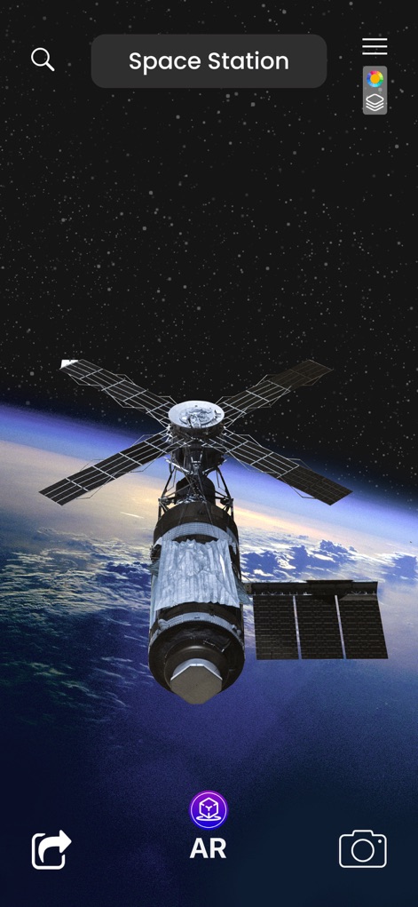 Star Gazer: Sky Map& Astronomy - Los usuarios pueden visualizar un detallado modelo 3D de la Estación Espacial Internacional, orbitando sobre la impresionante curvatura de la Tierra con gran realismo.