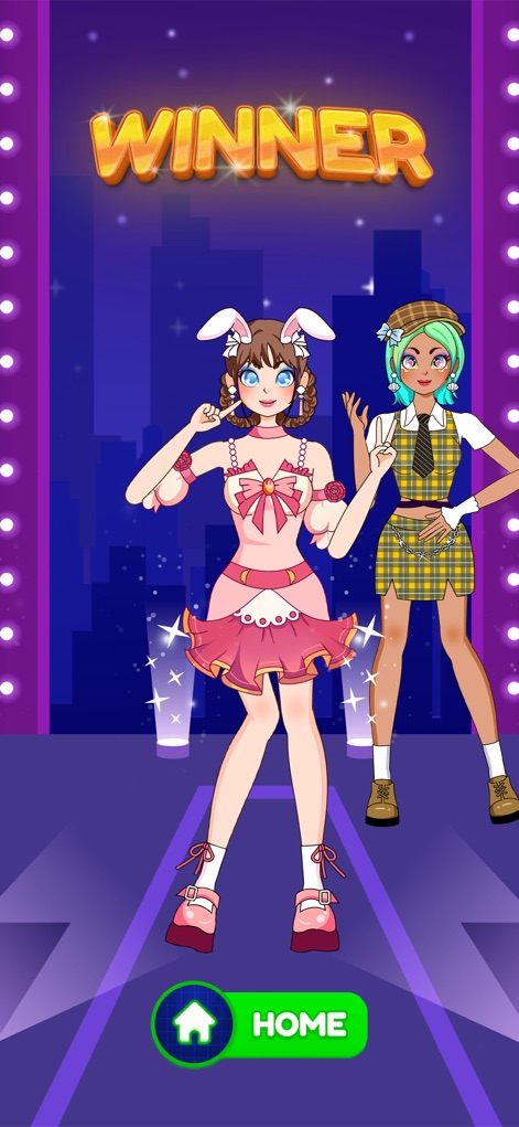 Star Style: Left Right Fashion - The app celebrates success with a clear Winner announcement, highlighting the victorious avatar with dynamic victory effects and sparkling animations.