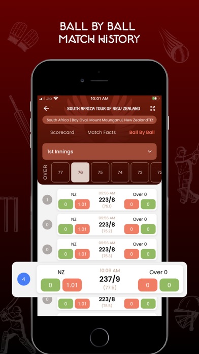 Red White Cricket Live Line Screenshot