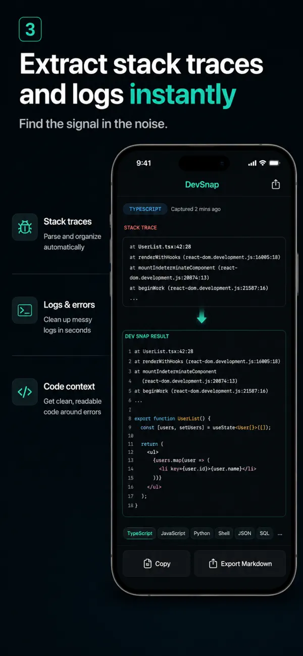 Screenshot #3 pour DevSnap: Code to Markdown