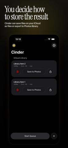Cinder - compress videos iPhone screenshot