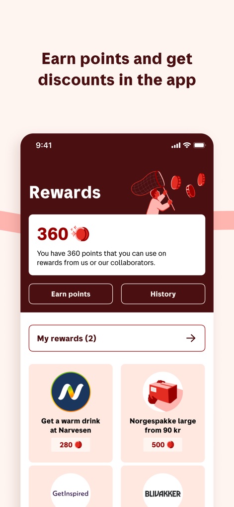 Posten - Users can track their points balance and explore a variety of redeemable reward options, enhancing their loyalty benefits within the app.