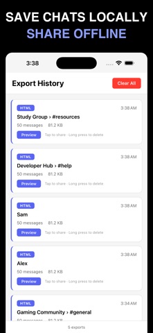 Chat Exporter for Discord iPhone screenshot