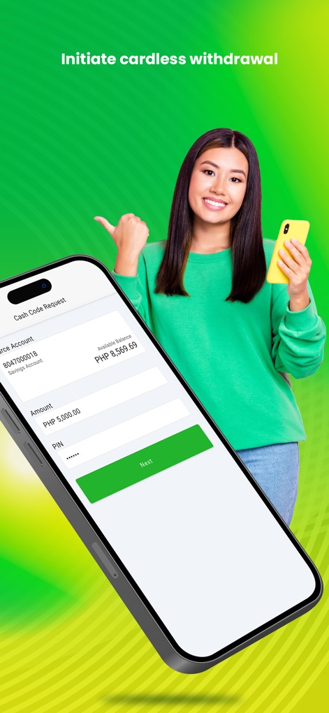 LANDBANK Mobile Banking - Users can initiate cash withdrawals using the "Cash Code Request" feature, requiring only the desired "Amount" and PIN for secure, card-free transactions at ATMs.