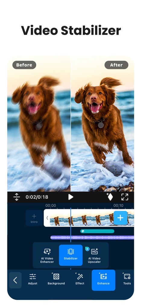PowerDirector: AI Video Editor - Cet outil intègre un stabilisateur vidéo performant pour corriger les images tremblantes et offre une option d'AI Video Enhancer pour une clarté optimale.