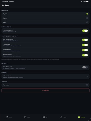 Loadera TMS iPad screenshot