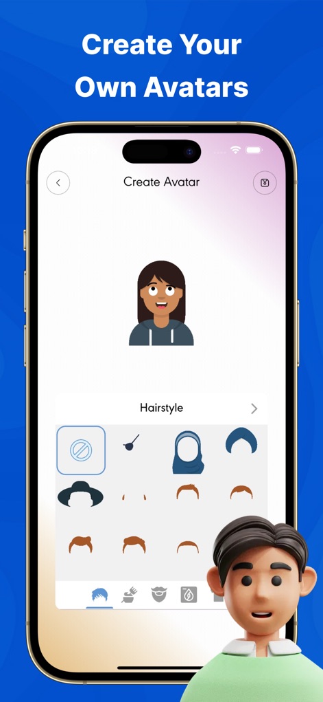 App Cloner: Dual Space - Nutzer können personalisierte digitale Avatare erstellen, indem sie aus verschiedenen Merkmalen wie Frisuren wählen, um ihre Online-Identität in geklonten Apps zu gestalten.