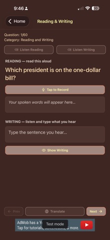 US Citizenship Test 2026 Audio iPhone screenshot