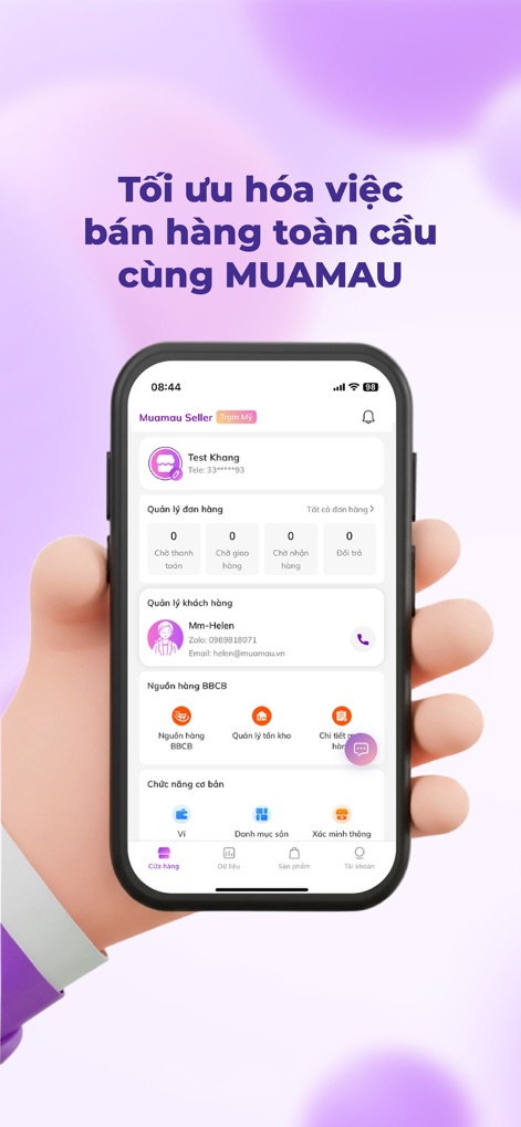 Muamau Seller - The app provides a comprehensive global sales hub, featuring an intuitive order management section to track pending and shipped orders, alongside a clear bottom navigation bar for quick access.