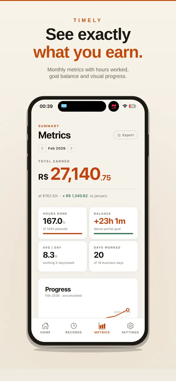 Timely: Hours Tracker Screenshot 2