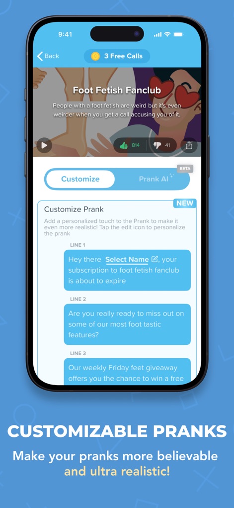 Prank Caller - Phone Dial App - The app offers robust customization options, enabling users to edit multiple text lines within prank scripts for enhanced realism and humor.