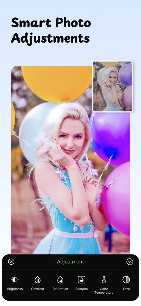 PhotoGrid Collage Maker Staril - Affinez vos images avec des outils précis pour ajuster la luminosité et le contraste, révélant ainsi les meilleurs aspects de chaque cliché.