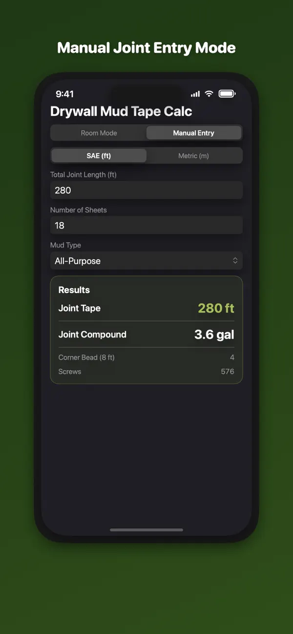 Screenshot #3 pour Drywall Mud & Tape Estimator